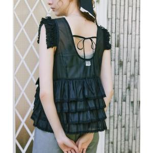 ブラウス シャツ sheer frill tiered blouse / ティアードノースリーブブラウス レディース