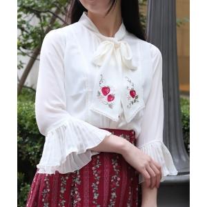 ブラウス シャツ 苺刺繍ボウタイブラウス レディース