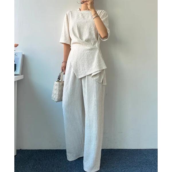セットアップ スリットトップスワイドパンツセットアップ レディース