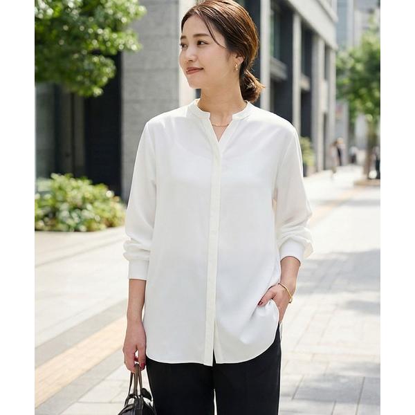 ブラウス シャツ レイヤード用バンドキーネックシャツ レディース
