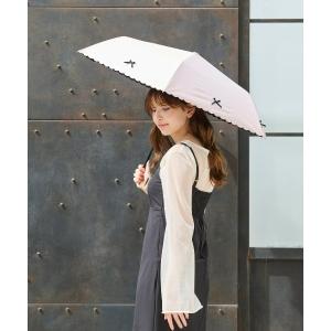折りたたみ傘 「UVカット・遮光率100％」裾スカラップリボン付き折り畳み日傘（晴雨兼用） レディース
