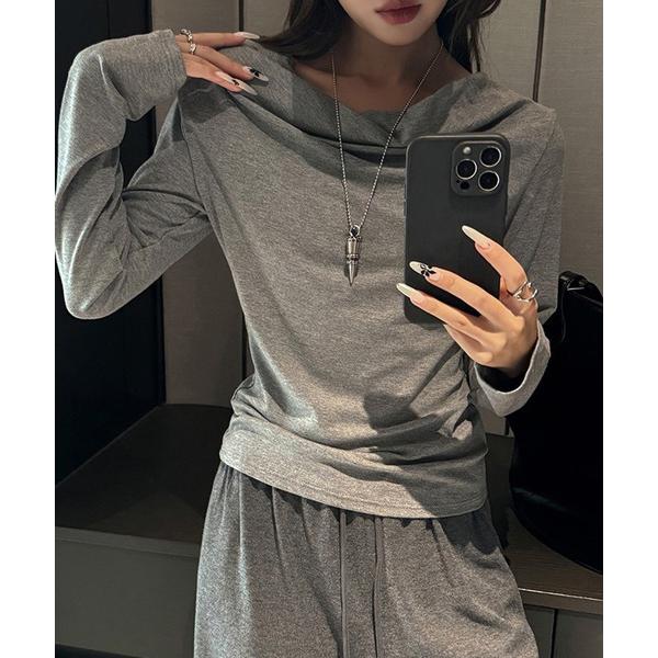 tシャツ ドレープ長袖カットソー レディース