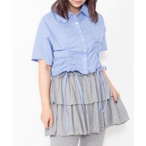 ブラウス シャツ 夏 半袖 クロップド丈ドロストシャツ レディース
