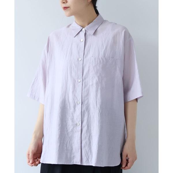 ブラウス シャツ Ra/R/Ny oversized plain half sleeves shir...