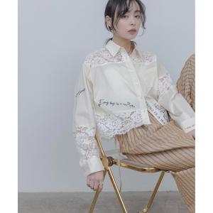 ブラウス シャツ レース刺繍テキストエンブロシャツ レディース