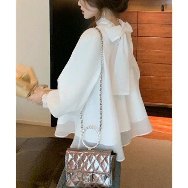 ブラウス シャツ バックリボンシフォンブラウス レディース