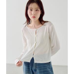 カーディガン 「4色展開/前後2WAY」ラインストーンシアーカットソー レディース