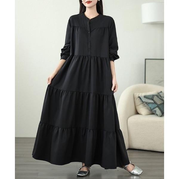 シャツワンピース ティアードロングシャツワンピース