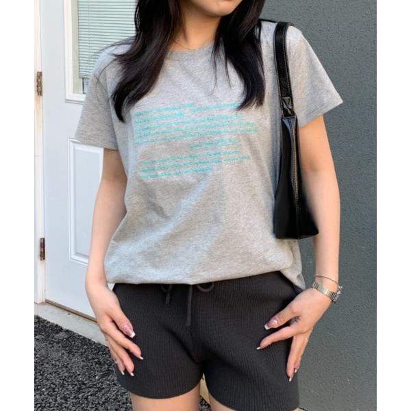 tシャツ 「汗染み防止加工」レタリング刺繍カラーロゴプリントTシャツ レディース