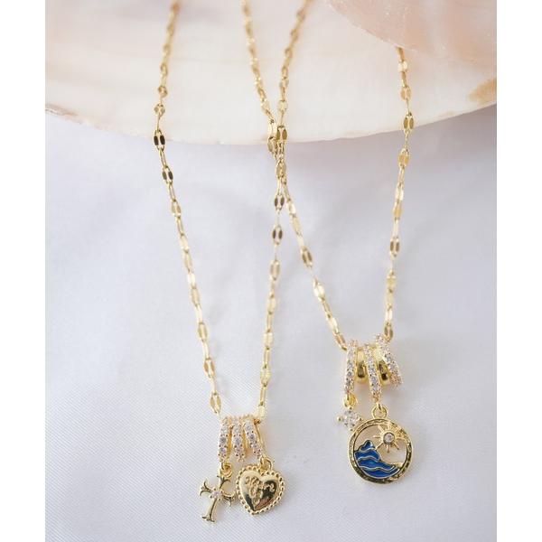 ネックレス ハート ＆ クロス 太陽 ＆ 海モチーフ ゴールド ネックレス レディース