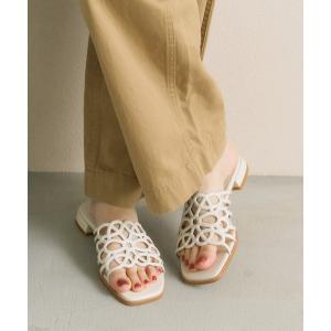 サンダル 「追加」フラワーカットワークミュールサンダル レディース