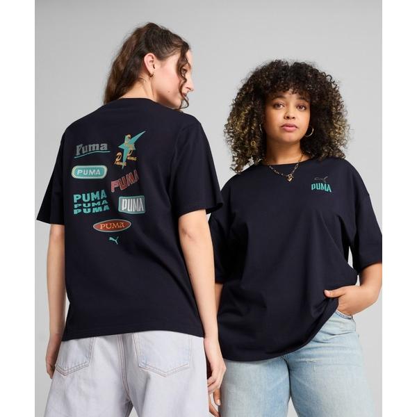 「PUMA」 半袖Tシャツ LARGE ネイビー レディース