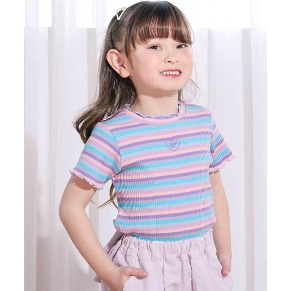 tシャツ ボーダー＆花柄テレコ半袖Tシャツ(80~130cm) キッズ 子供服 女の子