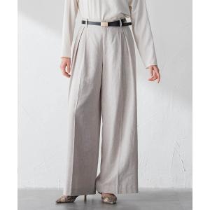 パンツ クラシックポリリネンヘリンボンパンツ レディース
