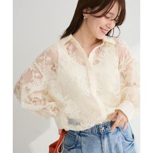 ブラウス シャツ オーガン刺繍比翼シャツ レディース