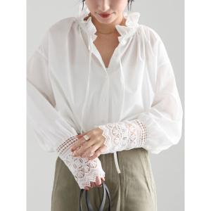 ブラウス シャツ レースカフスブラウス レディース