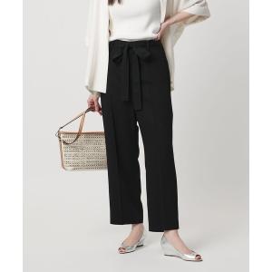 ワイドパンツ スラックス パンツ スラブ リボン テーパードパンツ レディース