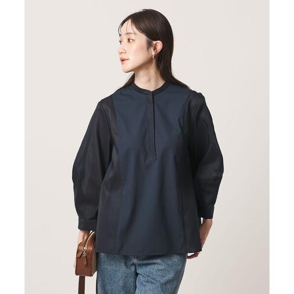 ブラウス シャツ シアー コンビ フレア シャツ レディース