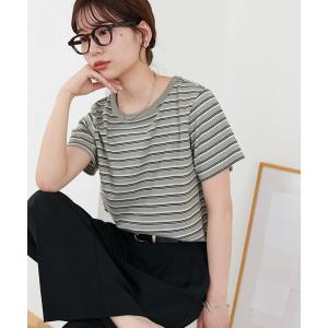 tシャツ 半袖 マルチボーダー5分袖 レディース