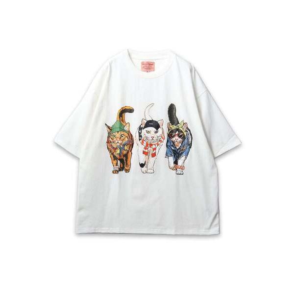 tシャツ 「CORISCO」 度詰め天竺キャットプリントTEE ネコプリント メンズ レディース