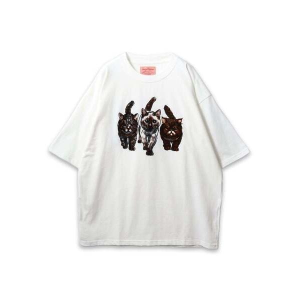 tシャツ 「CORISCO」 度詰め天竺キャットフロッキーインクジェットプリントTEE ネコプリント...