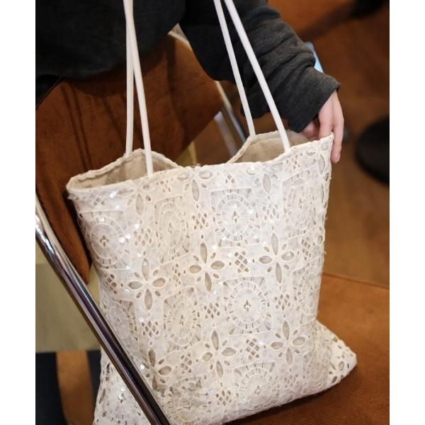 トートバッグ スパンコール付きメッシュトートバッグ レディース