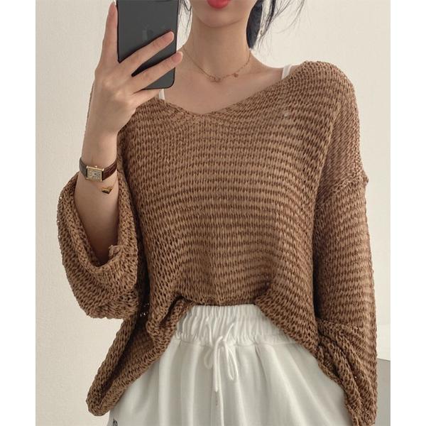 ニット セーター 透かし編みルーズサマーニット レディース