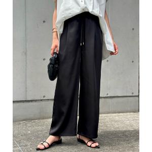 パンツ ストレッチサテンタックワイドイージーパンツ レディース