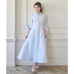 ワンピース リボンストライプシャツワンピース