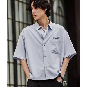 シャツ 刺繍ロゴ ストライプ半袖シャツ メンズ