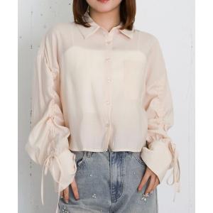 ブラウス シャツ ドロストスリーブショートシャツ レディース