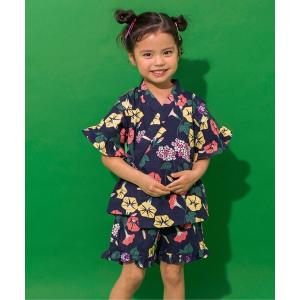 浴衣 「26年夏/すっぽり着られる」総柄フリルGIRLS甚平 キッズ 子供 女の子