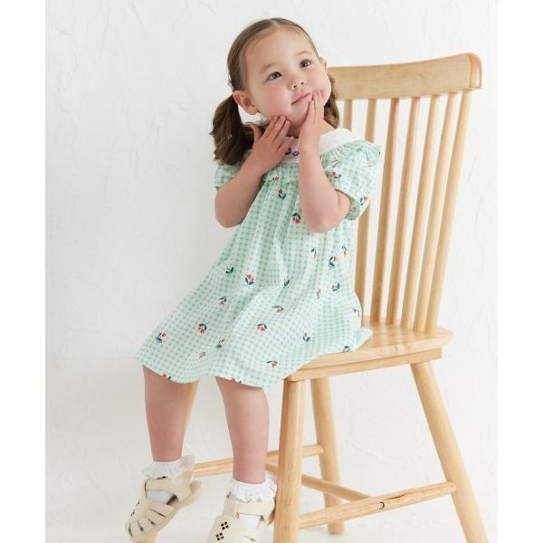 ワンピース チューリップチェック柄半袖フリルワンピース キッズ 子供服 女の子