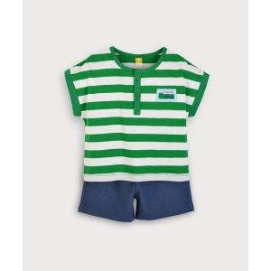 セットアップ 「セットアップ」クロコ＆ボートボーダー柄フレンチスリーブTシャツ＆パンツ キッズ 子供服 男の子 女の子