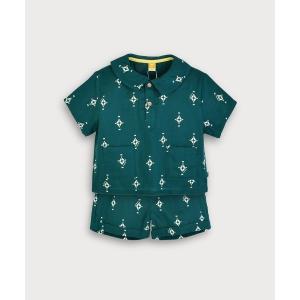 セットアップ 「セットアップ」レトロダイヤモスリン半袖トップス＆ショートパンツ キッズ 子供服 男の子 女の子