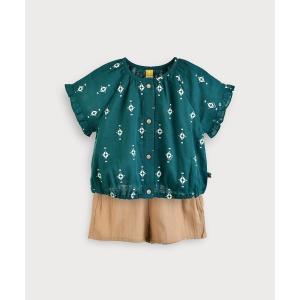 セットアップ 「セットアップ」レトロダイヤモスリンフリル半袖トップス＆ショートパンツ キッズ 子供服 男の子 女の子