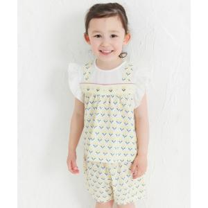 セットアップ 「セットアップ」イエローフラワーレイヤード風半袖トップス＆ショートパンツ キッズ 子供服 男の子 女の子