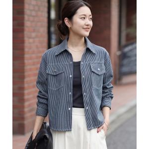 デニムジャケット gジャン ヒッコリーストライプ柄シャツジャケット レディース