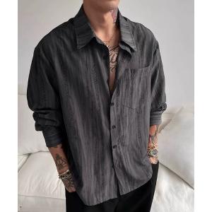 シャツ 半袖 ストライプ シアー テクスチャー オーバーサイズ シャツ メンズ レディース