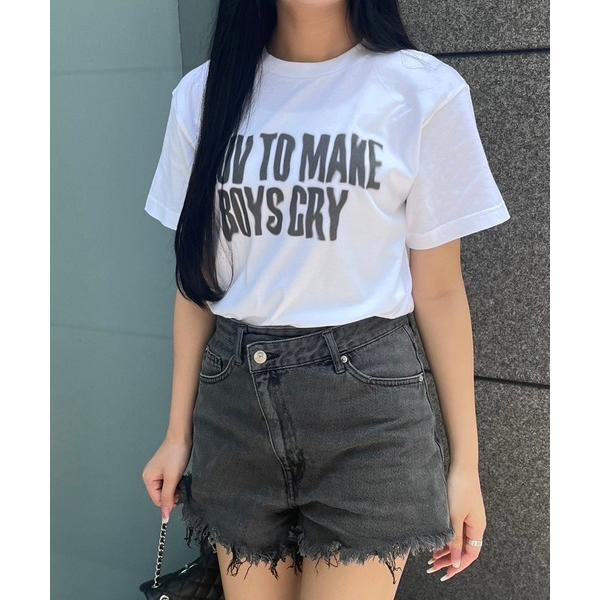 tシャツ ブラックレタリングプリント半袖Tシャツ レディース