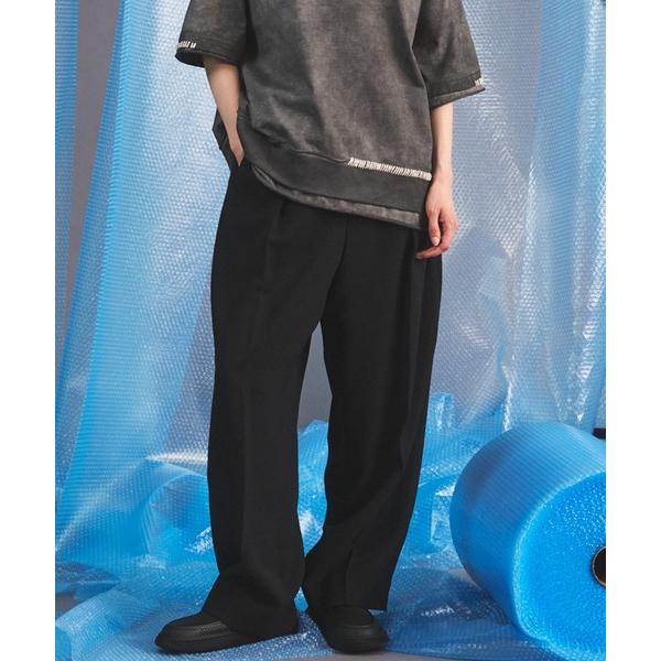 ワイドパンツ スラックス 「UNISEX」Wooly Mesh One-tuck Prime-Wid...