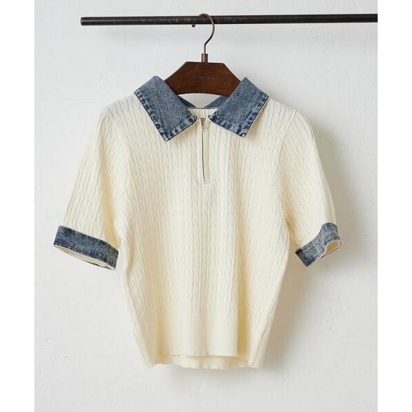 ニット セーター 「きれいめカジュアルマストアイテム」デニム切替ハーフZIPプルオーバー レディース