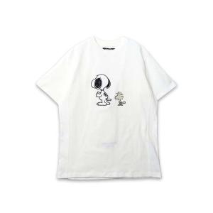 tシャツ 「1PIU1UGUALE3」 1PIU1UGUALE3 RELAX × SNOOPY＆WOODSTOCK ラインストーンクルーネックTシャツ
