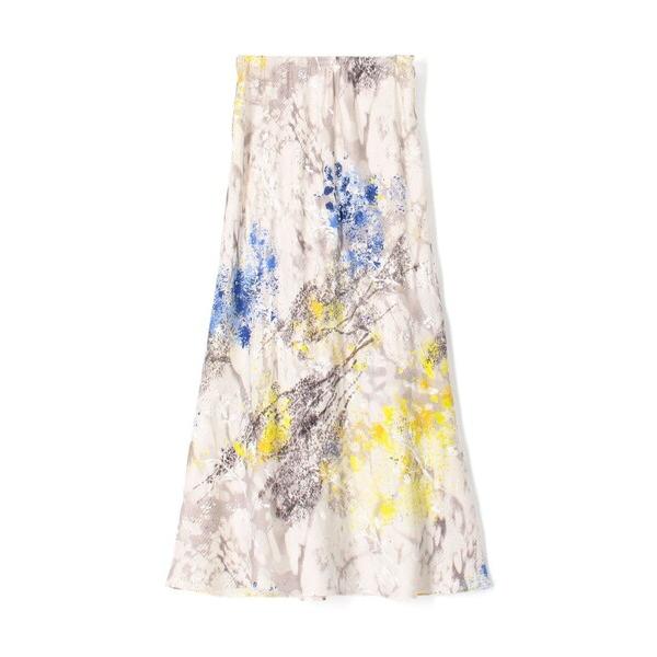 スカート 「WEB先行予約」ダプルドシェードアブストラクトプリント セミフレアスカート