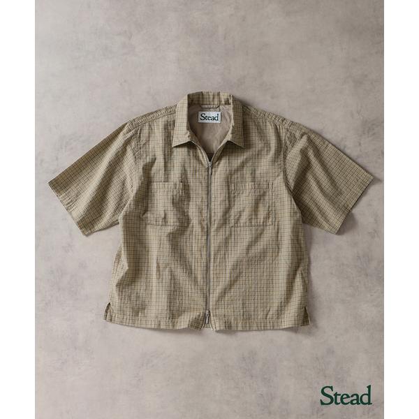 シャツ Stead / ドビー チェック ジップ 半袖 シャツ メンズ