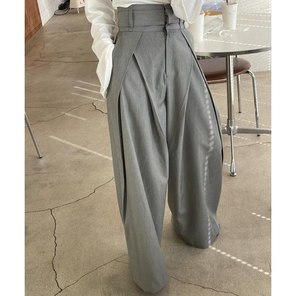 ワイドパンツ チノパン ハイウエストツイルタックチノワイドパンツ レディース
