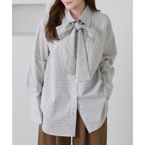 チェックボウタイシャツ レディース