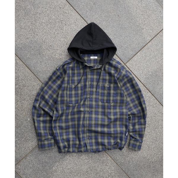 シャツ HOODED DRAWSTRING CHECKED SHIRT／フード付きドローコードチェッ...