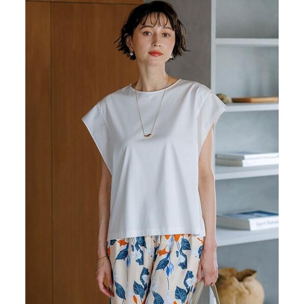 tシャツ スムースデザイン タフタスリーブ カットソー レディース