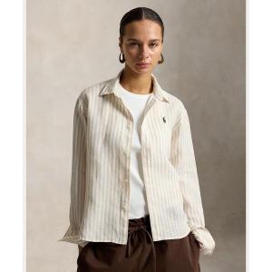 ブラウス シャツ ワイド クロップド ギンガム リネン シャツ レディース